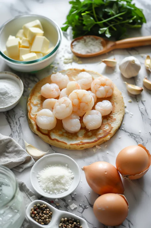 ingredientes Crepes de vieiras y gambas